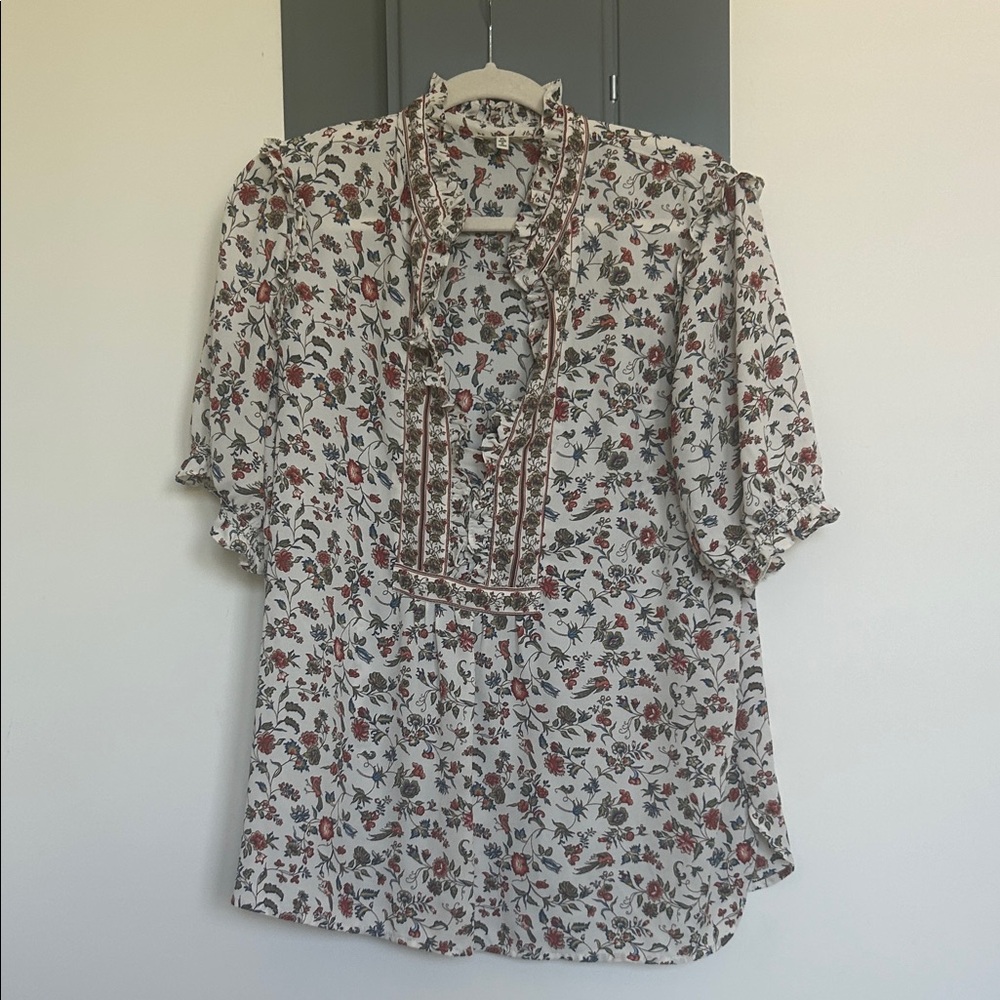 Max Studio White and Red Floral Blouse
